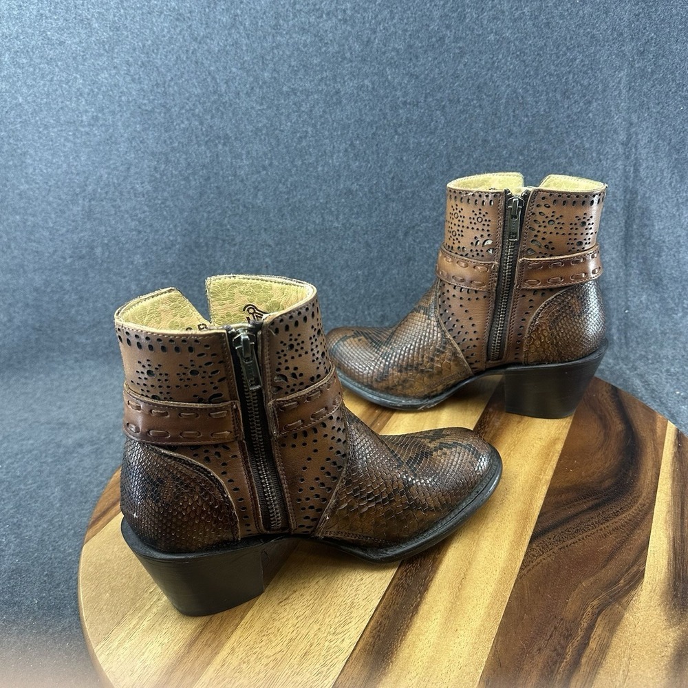 J. B. Dillon Reserve Womens Cowboy Ankle  Boots Snake Skin Python Brown Sz 6.5B - Picture 7 of 11